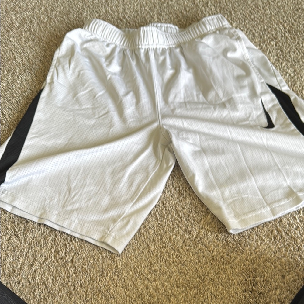Nike White and Black Athletic Shorts with Elastic Waistband